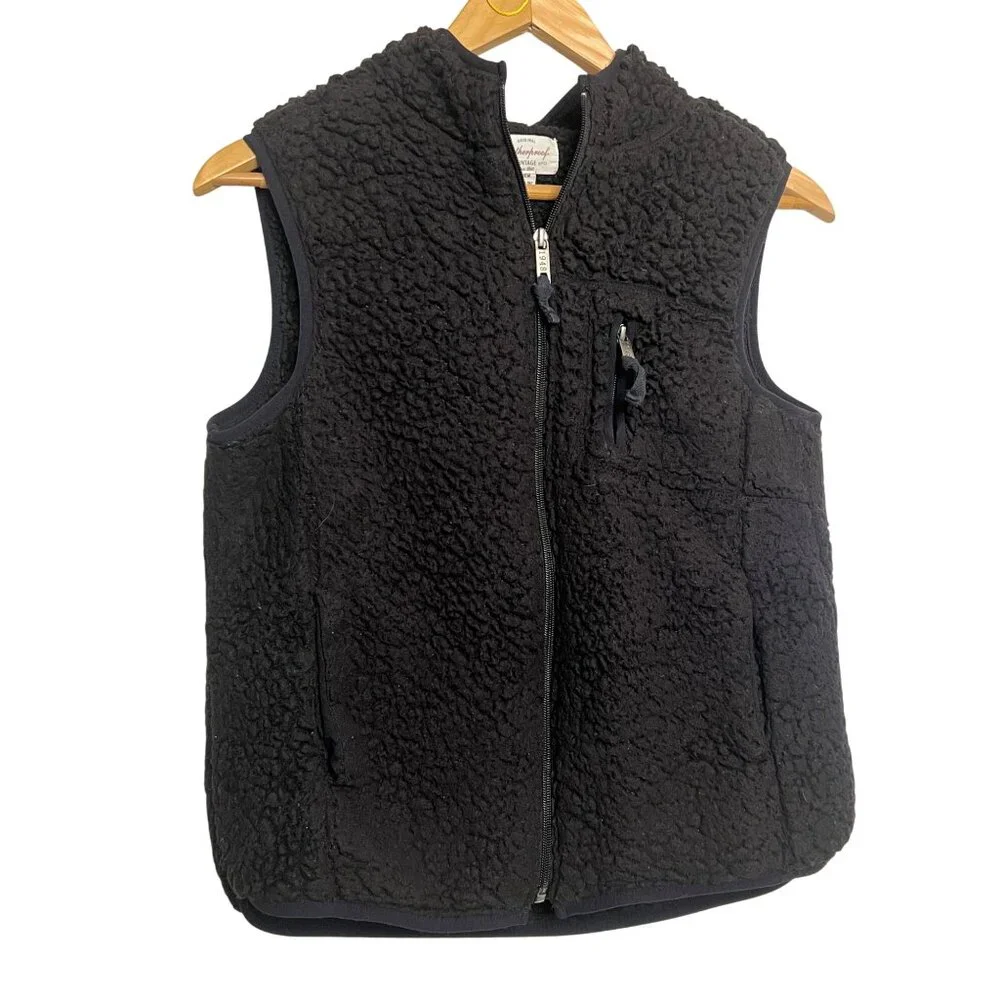Weatherproof Vintage Sherpa Fleece Vest Full Zipper Pockets Hood Black - Size S